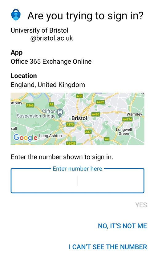 An MFA prompt from the Microsoft Authenticator app, which asks you to enter a number to sign in.